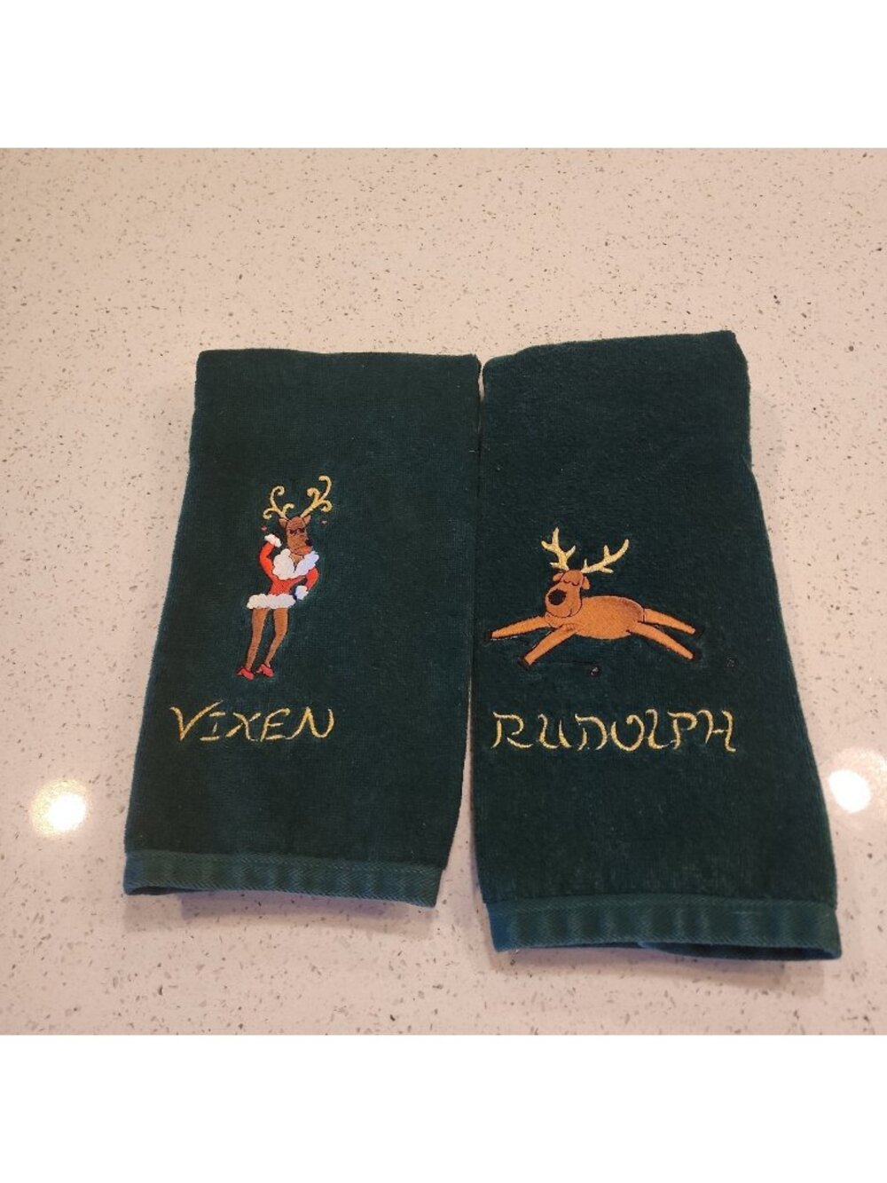 Vintage Grand Prix By Avanti Green Reindeer Bath Hand Towels Vixen Rudolph 1978